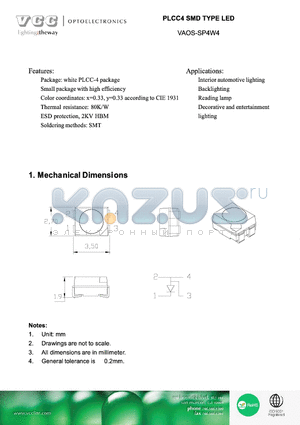 VAOS-SP4W4 datasheet - PLCC4 SMD TYPE LED