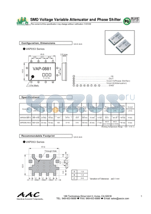 VAP053 datasheet - SMD Voltage Variable Attenuator and Phase Shifter