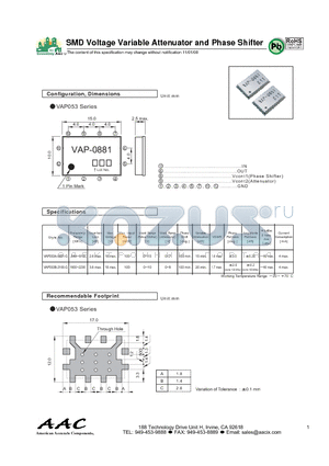 VAP053B-2100-G datasheet - SMD Voltage Variable Attenuator and Phase Shifter