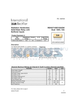 RDHA710SE10A2QK datasheet - Radiation Hardended, Solid-State Relay with Buffered Inputs