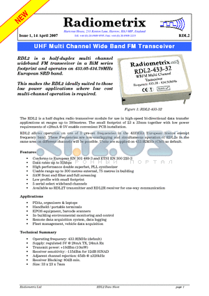 RDL2-433-32 datasheet - UHF Multi Channel Wide Band FM Transceiver