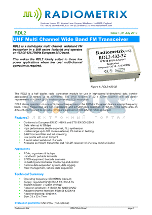 RDL2_12 datasheet - UHF Multi Channel Wide Band FM Transceiver