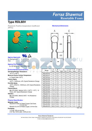 RDL60V datasheet - RESETABLE FUSES