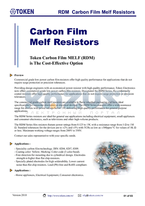 RDM74P120RGP datasheet - RDM Carbon Film Melf Resistors