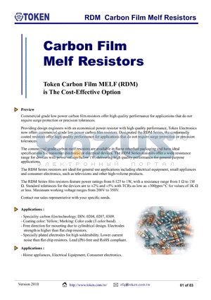 RDM74P120RJP datasheet - RDM Carbon Film Melf Resistors