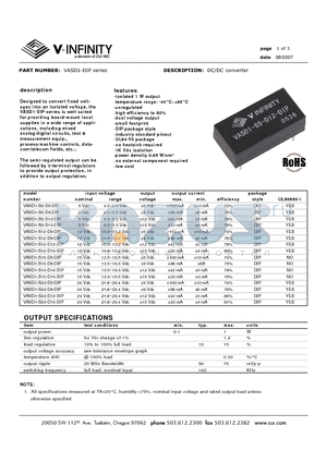 VASD1-S12-D15-DIP datasheet - DC/DC converter