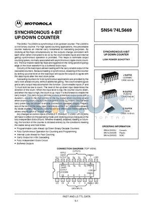 SN54LS669J datasheet - SYNCHRONOUS 4-BIT UP/DOWN COUNTER