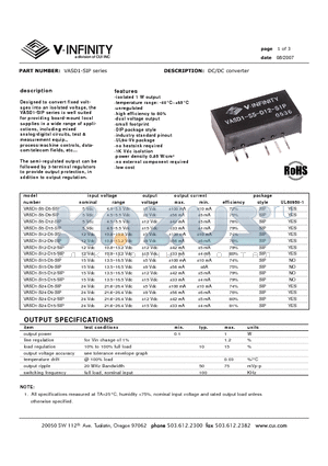 VASD1-S12-D12-SIP datasheet - DC/DC converter