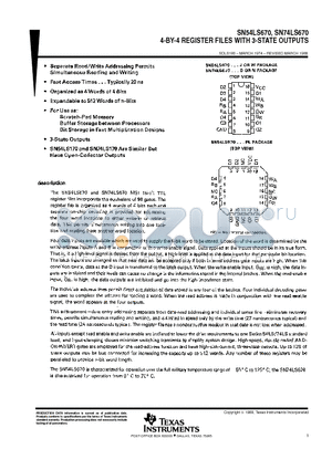 SN54LS670 datasheet - 4-BY-4 REGISTER FILES WITH 3-STATE OUTPUTS