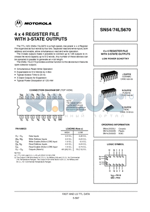 SN54LS670J datasheet - 4 x 4 REGISTER FILE WITH 3-STATE OUTPUTS