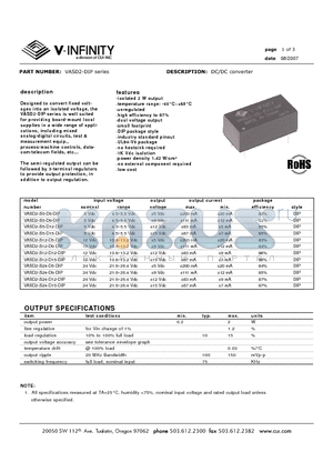 VASD2-S12-D12-DIP datasheet - DC/DC converter