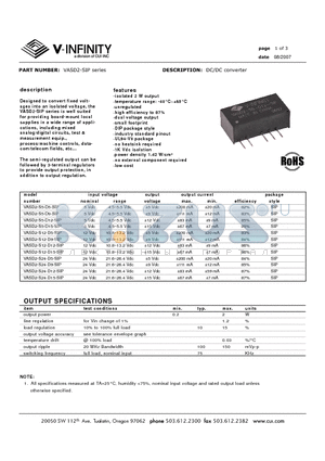 VASD2-S12-D12-SIP datasheet - DC/DC converter