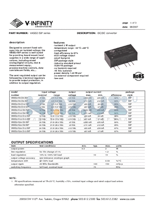VASD2-S12-D15-SIP datasheet - DC/DC converter