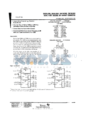 SN54LS69 datasheet - DUAL 4 BIT DECADE OR BINARY COUNTERS