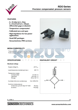 RDOB002A2 datasheet - Precision compensated pressure sensors