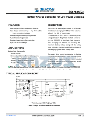 SS6783AGNTB datasheet - Battery Charge Controller for Low Power Charging