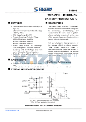 SS6802 datasheet - TWO-CELL LITHIUM-ION BATTERY PROTECTION IC