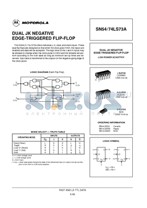 SN54LS73J datasheet - DUAL JK NEGATIVE EDGE-TRIGGERED FLIP-FLOP