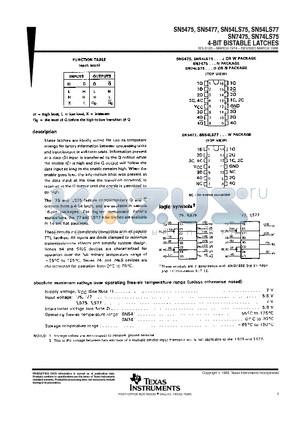 SN54LS77 datasheet - 4-BIT BISTABLE LATCHES