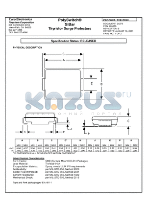 TVB170SC datasheet - PolySwitch SiBar Thyristor Surge Protectors