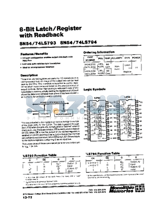 SN54LS793 datasheet - 8 - BIT LATCH / REGISTER WITH READBACK