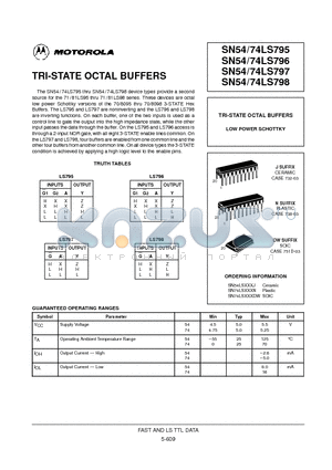 SN54LS795 datasheet - TRI-STATE OCTAL BUFFERS