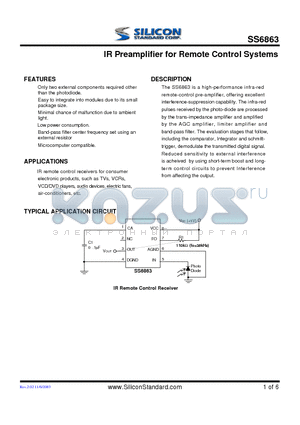 SS6863CSTR datasheet - IR Preamplifier for Remote Control Systems