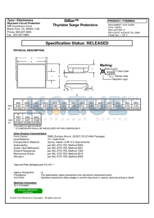 TVB200SA datasheet - Thyristor Surge Protectors