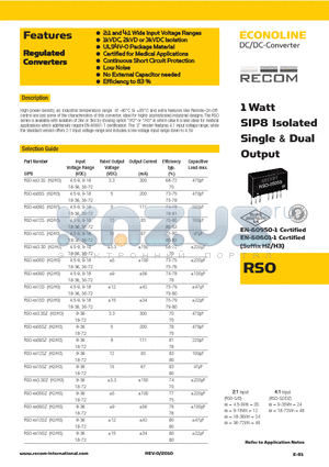 RSO_10 datasheet - 1 Watt SIP8 Isolated Single & Dual Output