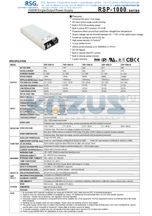 RSP-1000 datasheet - 1000W Single Output Power Supply