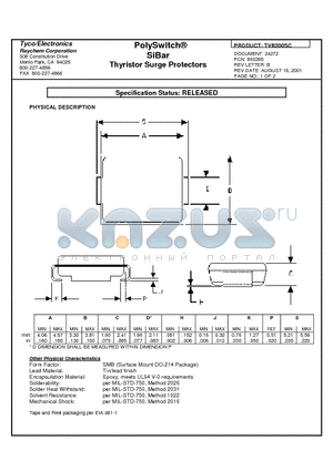 TVB200SC datasheet - PolySwitch SiBar Thyristor Surge Protectors