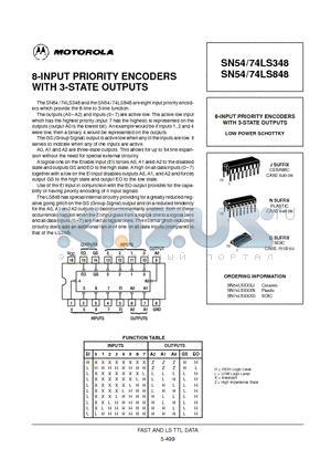 SN54LS848J datasheet - 8-INPUT PRIORITY ENCODERS WITH 3-STATE OUTPUTS