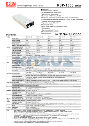 RSP-1000-12 datasheet - 1000W Single Output Power Supply