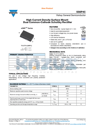 SS6P4CHM3-86A datasheet - High Current Density Surface Mount Dual Common-Cathode Schottky Rectifier