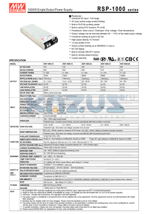 RSP-1000-15 datasheet - 1000W Single Output Power Supply