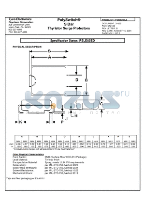 TVB270SA datasheet - PolySwitch SiBar Thyristor Surge Protectors