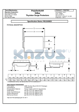 TVB270SC datasheet - PolySwitch SiBar Thyristor Surge Protectors