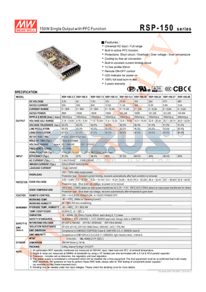RSP-150 datasheet - 150W Single Output with PFC Function