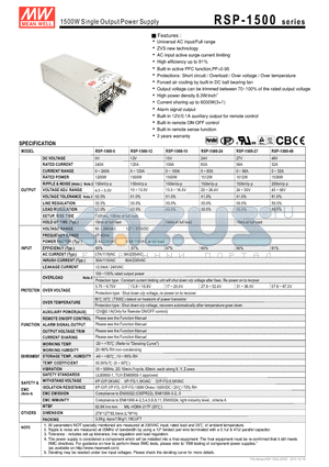 RSP-1500 datasheet - 1500W Single Output Power Supply