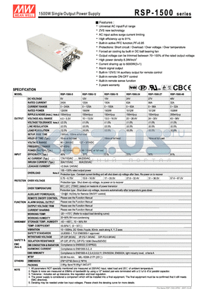 RSP-1500-15 datasheet - 1500W Single Output Power Supply