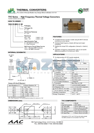 TVC1P-50GXM datasheet - TVC Series - High Frequency Thermal Voltage Converters