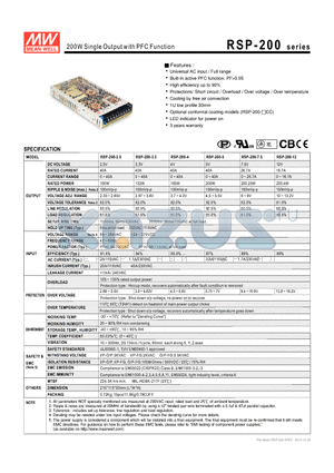RSP-200 datasheet - 200W Single Output with PFC Function