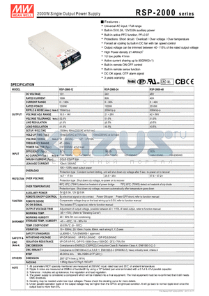 RSP-2000-12 datasheet - 2000W Single Output Power Supply