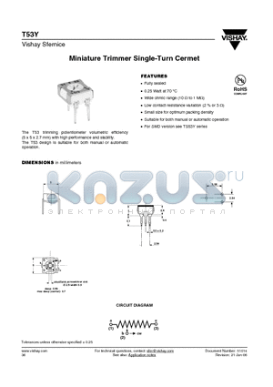 T53Y50320BO250 datasheet - Miniature Trimmer Single-Turn Cermet