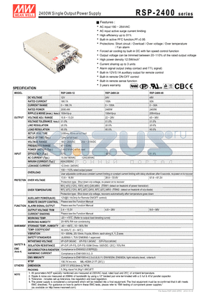 RSP-2400 datasheet - 2400W Single Output Power Supply