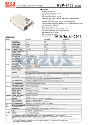 RSP-2400-12 datasheet - 2400W Single Output Power Supply