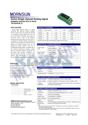 T5530B datasheet - Active Single channel Analog signal Isolation barrier