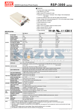 RSP-3000-24 datasheet - 3000W Single Output Power Supply