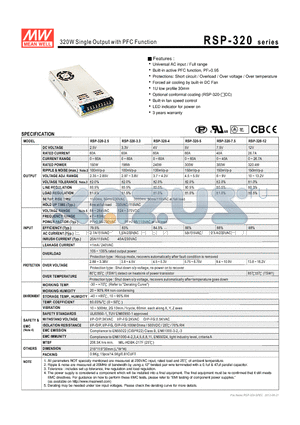 RSP-320 datasheet - 320W Single Output with PFC Function