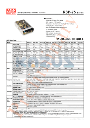 RSP-75 datasheet - 75W Single Output with PFC Function